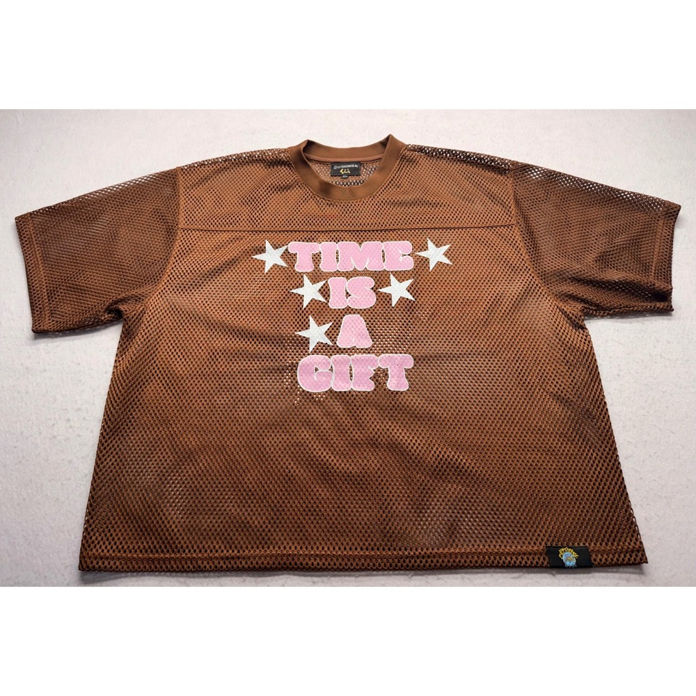 Cartoonz World Time Is A Gift Mesh Jersey Brown Pink Streetwear XL Shirt